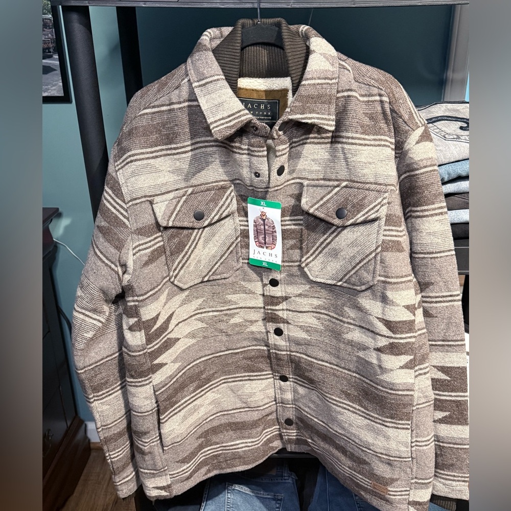 Jachs Men’s Shirt Jacket New york Wool Blend Sherpa Lined Flannel Print Warm XL